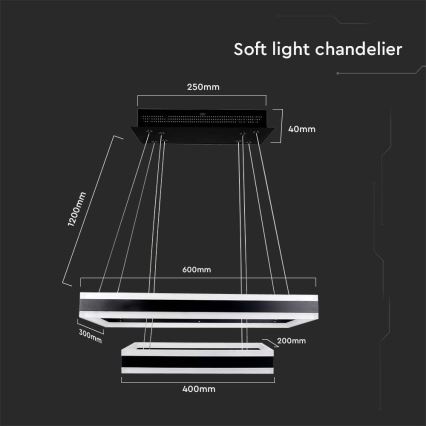 Lampadario a sospensione con filo LED dimmerabile LED/113W/230V 3000K nero