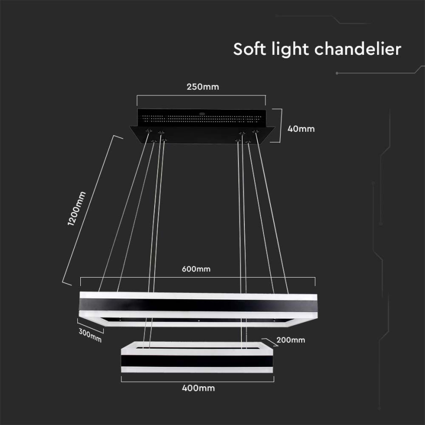 Lampadario a sospensione con filo LED dimmerabile LED/113W/230V 3000K nero