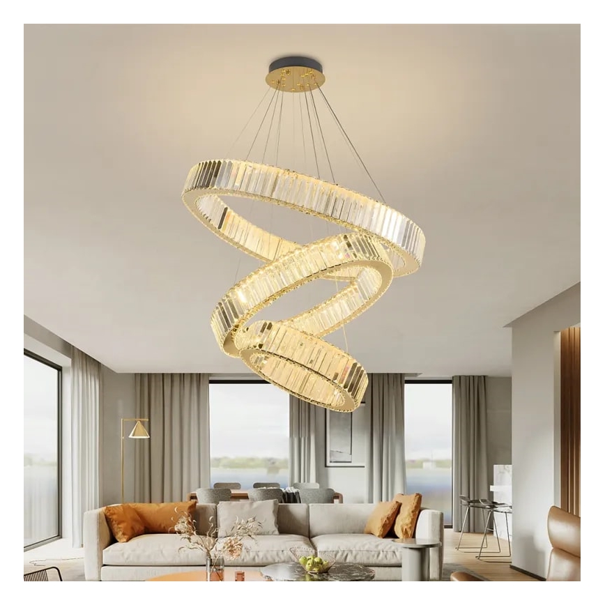 LED Dimmerabile cristallo lampadario su filo LED/115W/230V 3000-6500K cromo/oro + telecomando