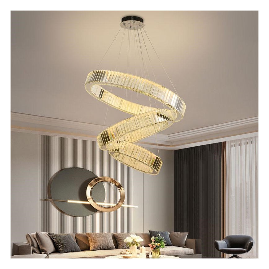 LED Lampadario di cristallo dimmerabile a filo LED/115W/230V 3000-6500K cromo lucido + telecomando