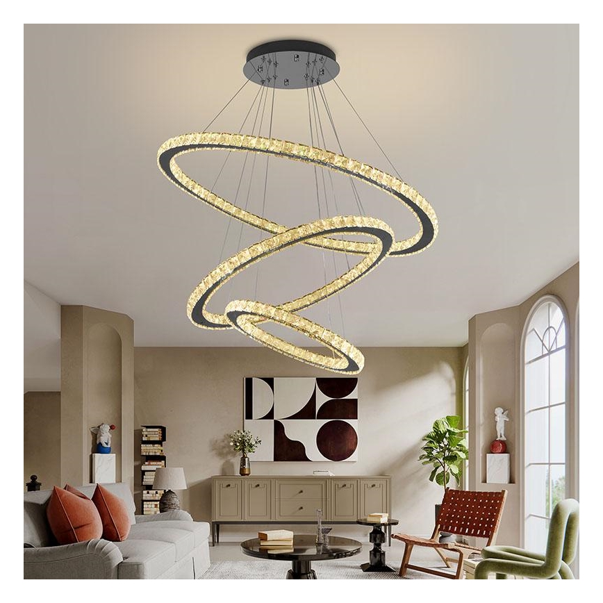 LED Dimmerabile cristallo lampadario su filo LED/210W/230V 3000-6500K argento + telecomando