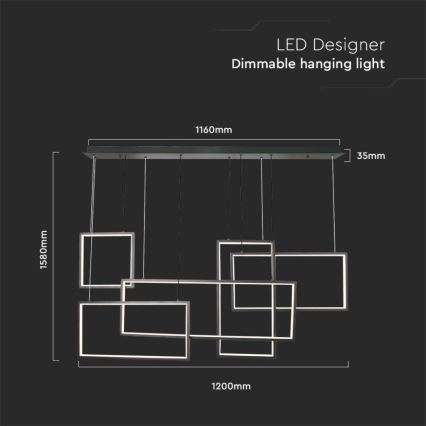 Lampadario a sospensione con filo LED dimmerabile LED/45W/230V 3000K nero