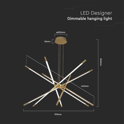 Lampadario a sospensione con filo LED dimmerabile LED/50W/230V 3000K oro