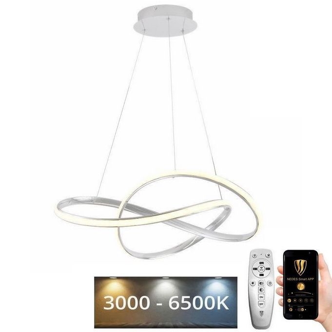 Lampadario a sospensione con filo LED dimmerabile LED/70W/230V 3000-6500K diametro 60 cm bianco + telecomando