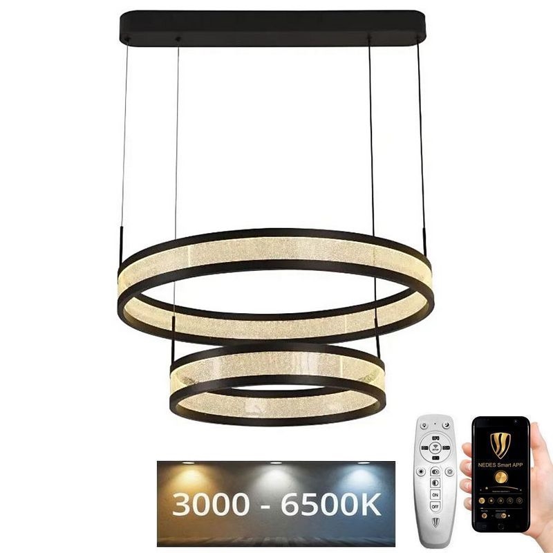 Lampadario a sospensione con filo LED dimmerabile LED/70W/230V 3000-6500K diametro 60 cm nero + telecomando
