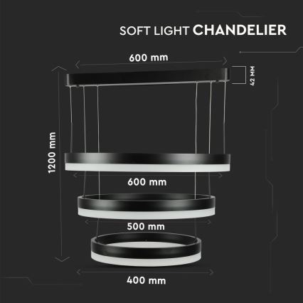 Lampadario a sospensione con filo LED dimmerabile LED/86W/230V 3000K nero