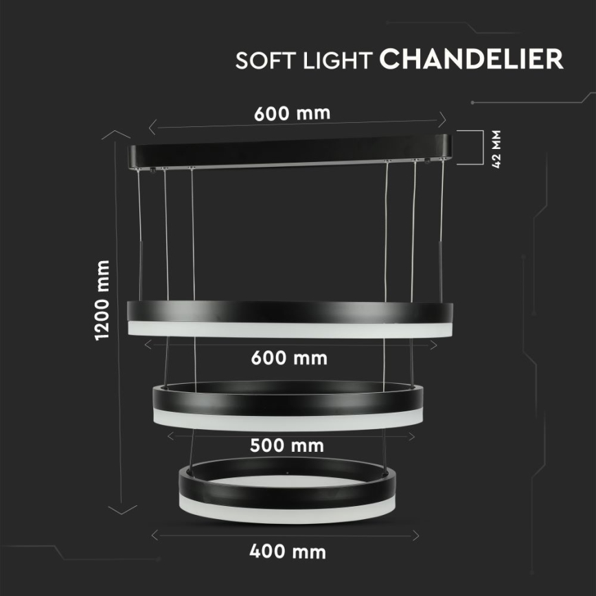 Lampadario a sospensione con filo LED dimmerabile LED/86W/230V 3000K nero