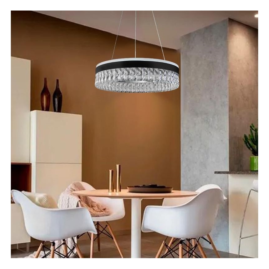 LED Dimmerabile cristallo lampadario su filo LED/90W/230V 3000-6500K nero + telecomando