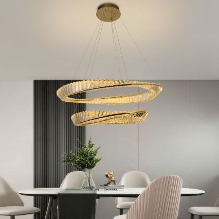 LED Dimmerabile cristallo lampadario su filo LED/90W/230V 3000-6500K oro/cromo + telecomando