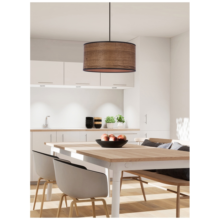 Lampadario a sospensione con filo LEGNO 1xE27/40W/230V diametro 30 cm marrone