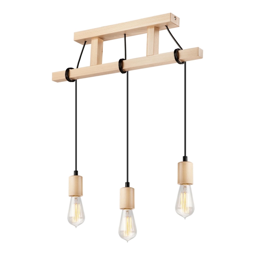 Lampadario a sospensione con filo LEON 3xE27/60W/230V faggio