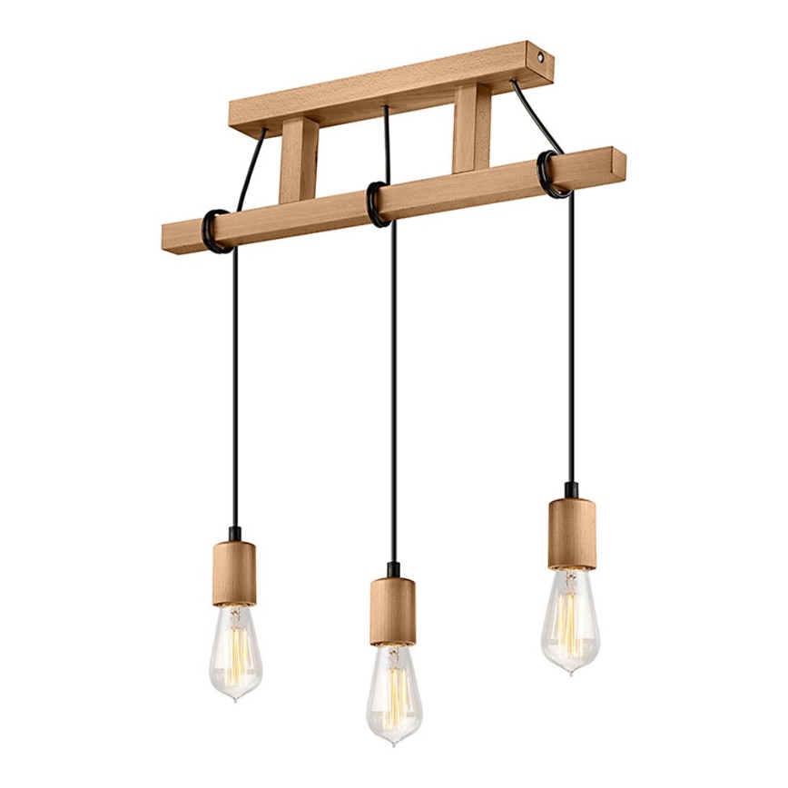Lampadario a sospensione con filo LEON 3xE27/60W/230V faggio