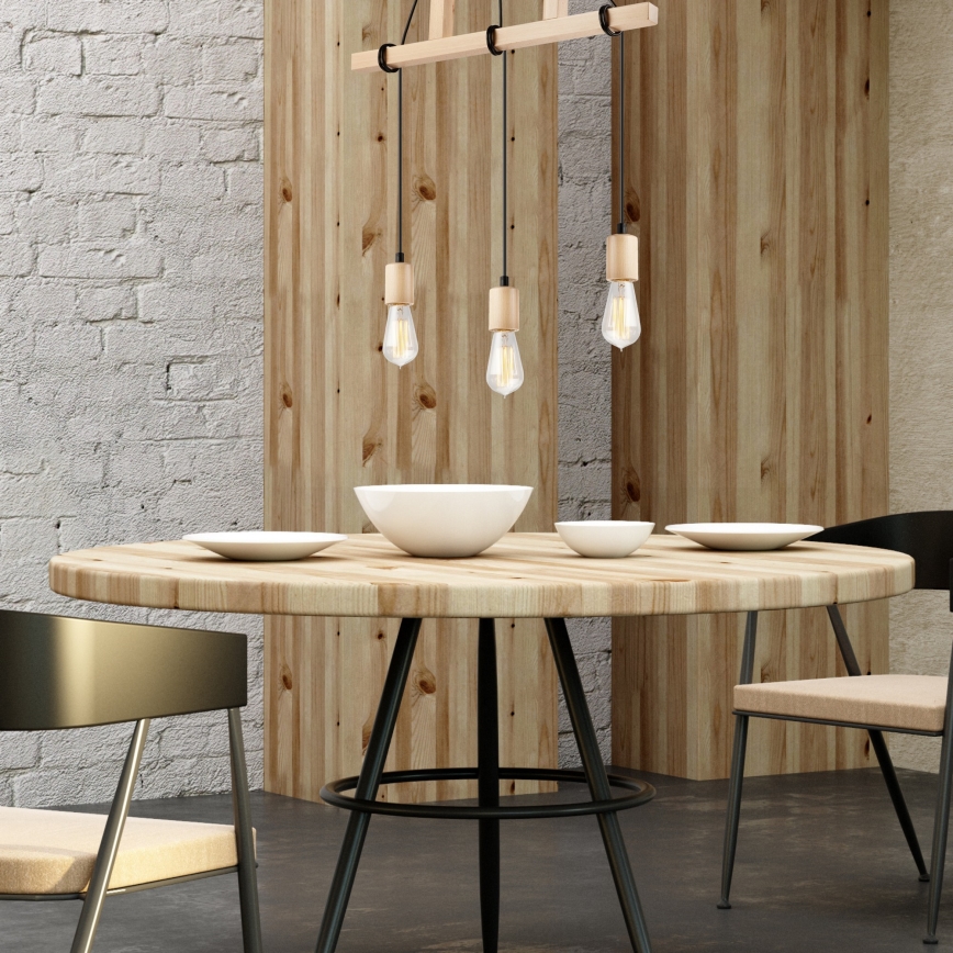 Lampadario a sospensione con filo LEON 3xE27/60W/230V faggio