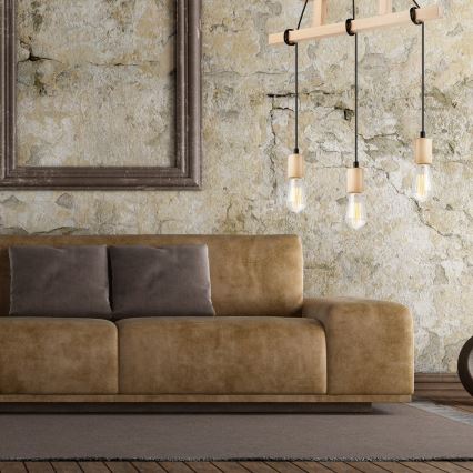 Lampadario a sospensione con filo LEON 3xE27/60W/230V faggio