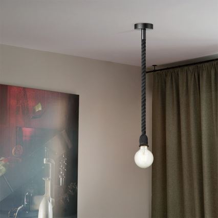 Lampadario a sospensione con filo LEONARDO ROPE 1xE27/10W/230V nero