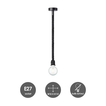 Lampadario a sospensione con filo LEONARDO ROPE 1xE27/10W/230V nero