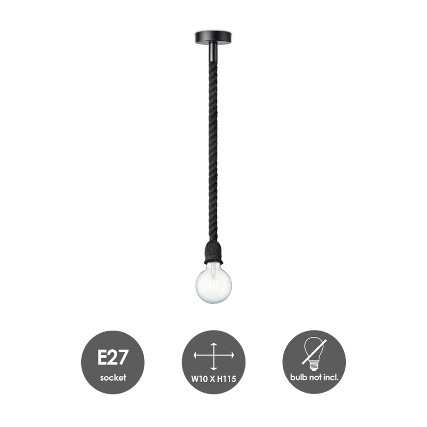 Lampadario a sospensione con filo LEONARDO ROPE 1xE27/10W/230V nero