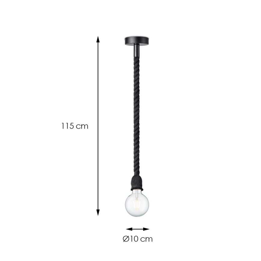 Lampadario a sospensione con filo LEONARDO ROPE 1xE27/10W/230V nero