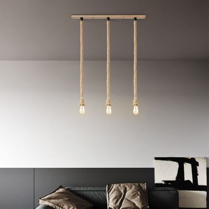 Lampadario a sospensione con filo LEONARDO ROPE 3xE27/10W/230V beige