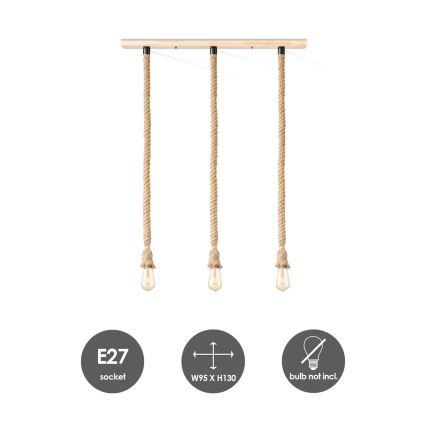 Lampadario a sospensione con filo LEONARDO ROPE 3xE27/10W/230V beige