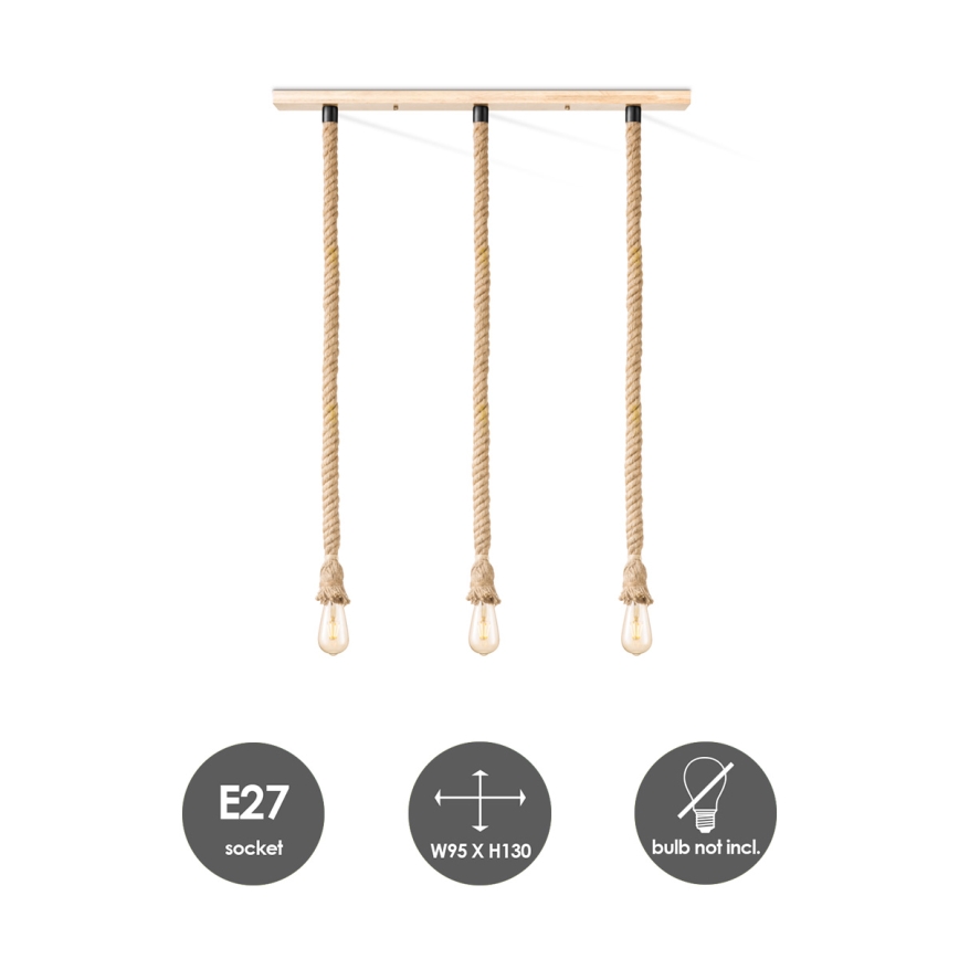 Lampadario a sospensione con filo LEONARDO ROPE 3xE27/10W/230V beige