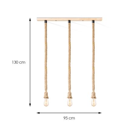 Lampadario a sospensione con filo LEONARDO ROPE 3xE27/10W/230V beige