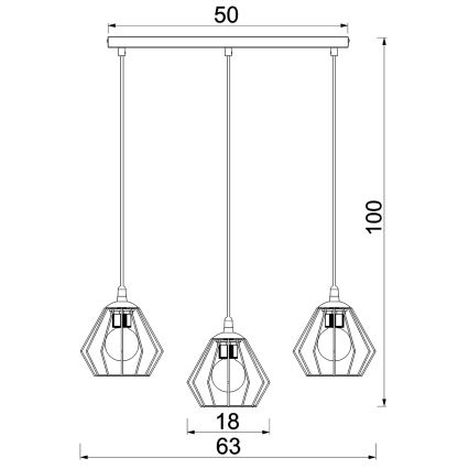 Lampadario a sospensione con filo LETI 3xE27/15W/230W nero