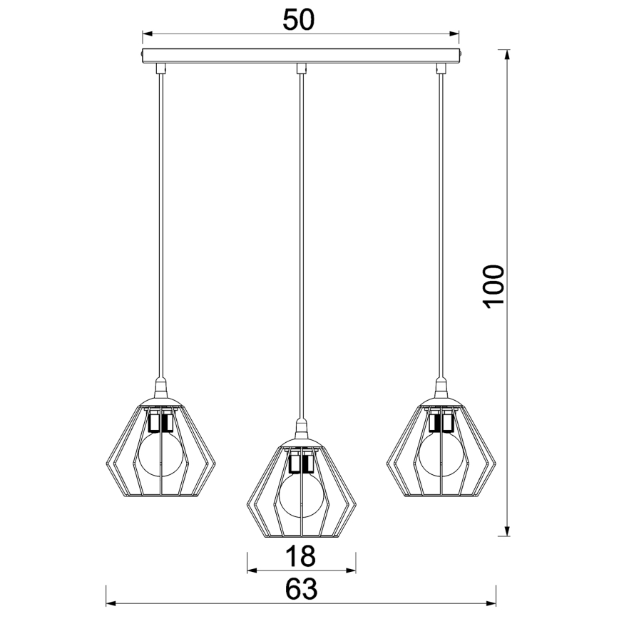 Lampadario a sospensione con filo LETI 3xE27/15W/230W nero