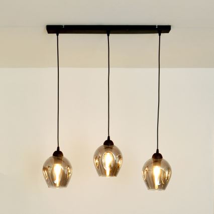 Lampadario a sospensione con filo LILI 3xE27/15W/230V nero/grigio