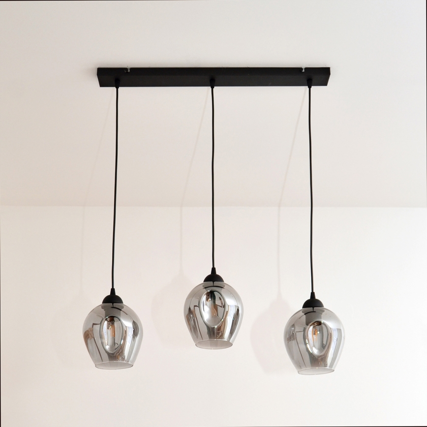 Lampadario a sospensione con filo LILI 3xE27/15W/230V nero/grigio