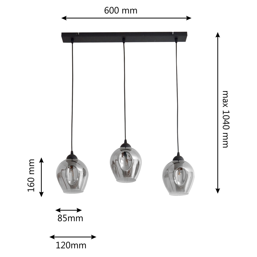 Lampadario a sospensione con filo LILI 3xE27/15W/230V nero/grigio
