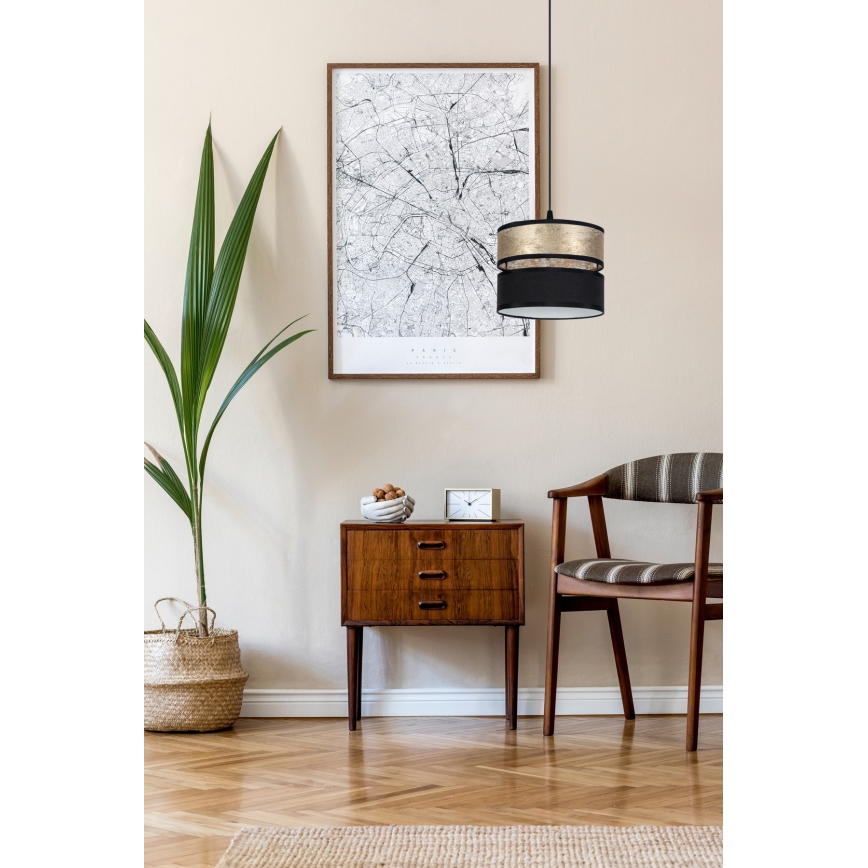Lampadario a sospensione con filo LIMA 1xE27/60W/230V oro/nero