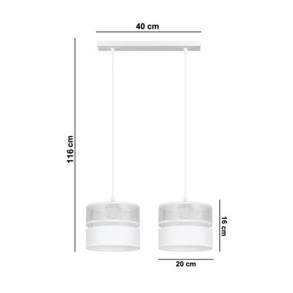 Lampadario a sospensione con filo LIMA 2xE27/60W/230V argento/bianco