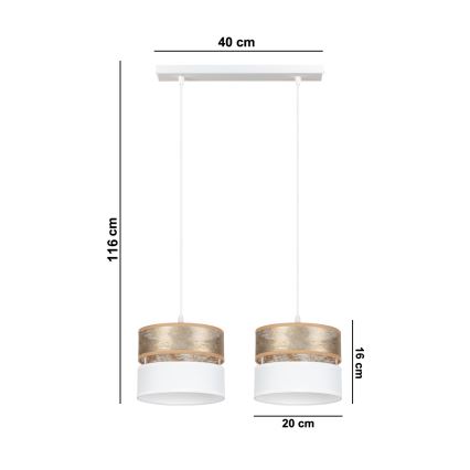 Lampadario a sospensione con filo LIMA 2xE27/60W/230V oro/bianco