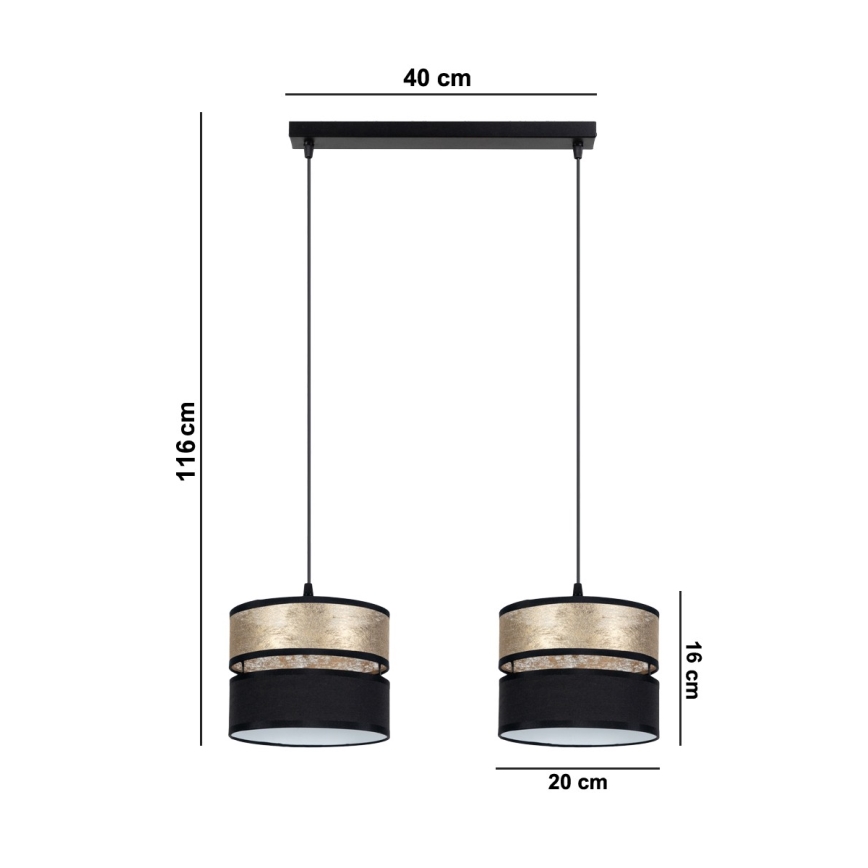 Lampadario a sospensione con filo LIMA 2xE27/60W/230V oro/nero