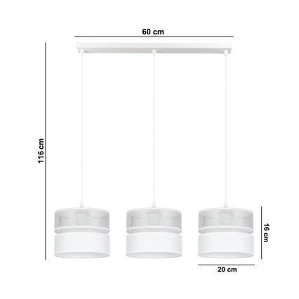 Lampadario a sospensione con filo LIMA 3xE27/60W/230V argento/bianco