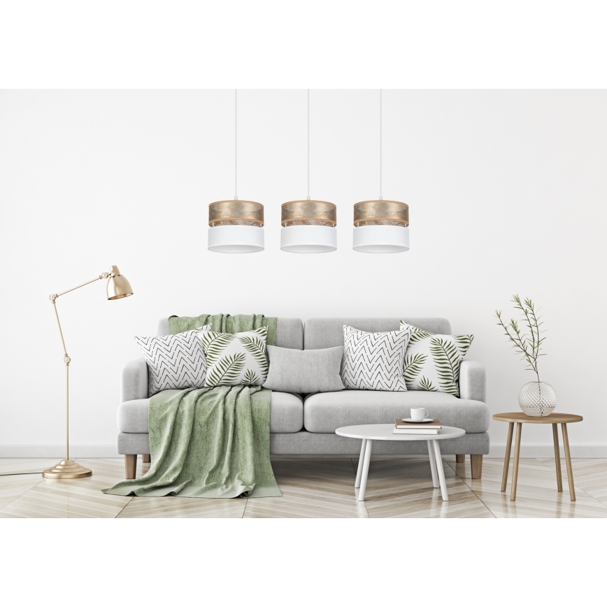 Lampadario a sospensione con filo LIMA 3xE27/60W/230V oro/bianco