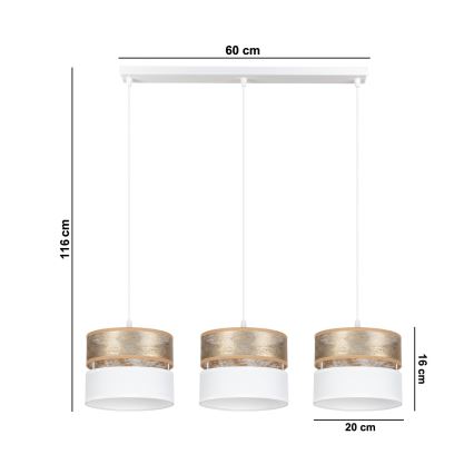 Lampadario a sospensione con filo LIMA 3xE27/60W/230V oro/bianco