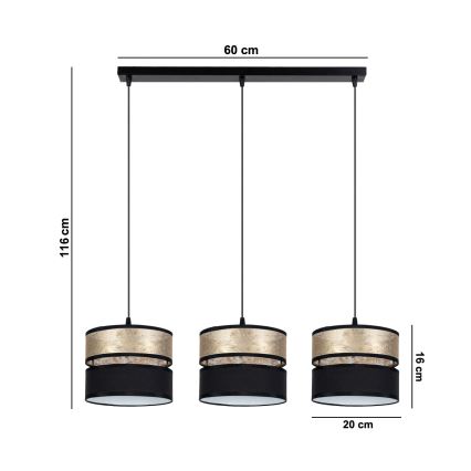 Lampadario a sospensione con filo LIMA 3xE27/60W/230V oro/nero