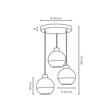 Lampadario a sospensione con filo LINEA 3xE27/60W/230V - certificato FSC