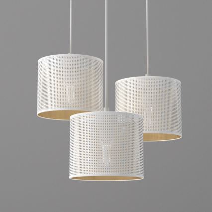 Lampadario a sospensione con filo LOFT SHADE 3xE27/60W/230V bianco/oro