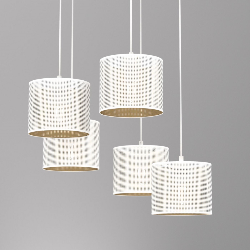 Lampadario a sospensione con filo LOFT SHADE 5xE27/60W/230V bianco/oro