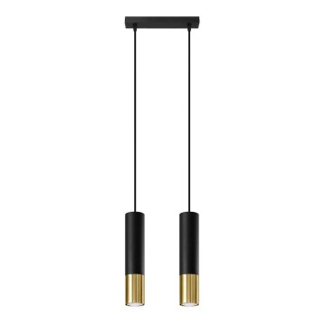 Lampadario a sospensione con filo LOOPEZ 2xGU10/10W/230V nero/oro