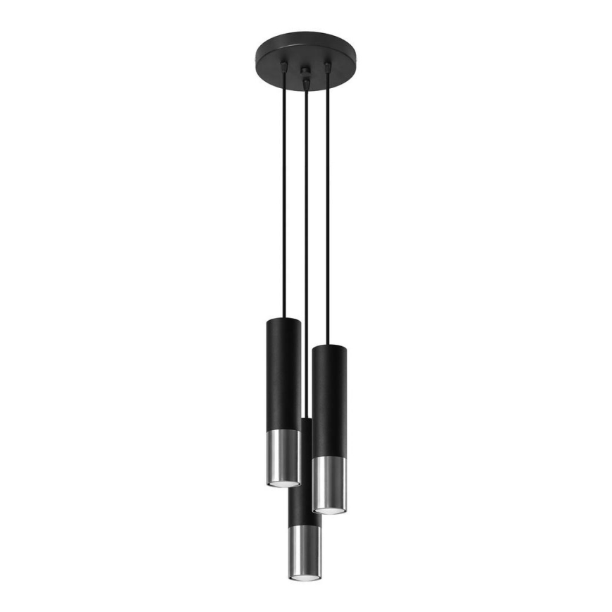 Lampadario a sospensione con filo LOOPEZ 3xGU10/10W/230V arrotondato nero/cromo lucido