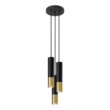 Lampadario a sospensione con filo LOOPEZ 3xGU10/10W/230V arrotondato nero/oro