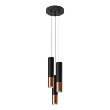 Lampadario a sospensione con filo LOOPEZ 3xGU10/10W/230V arrotondato nero/rame