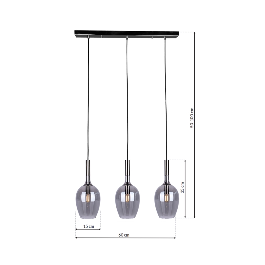 Lampadario a sospensione con filo LUGANO 3xE14/40W/230V grigio