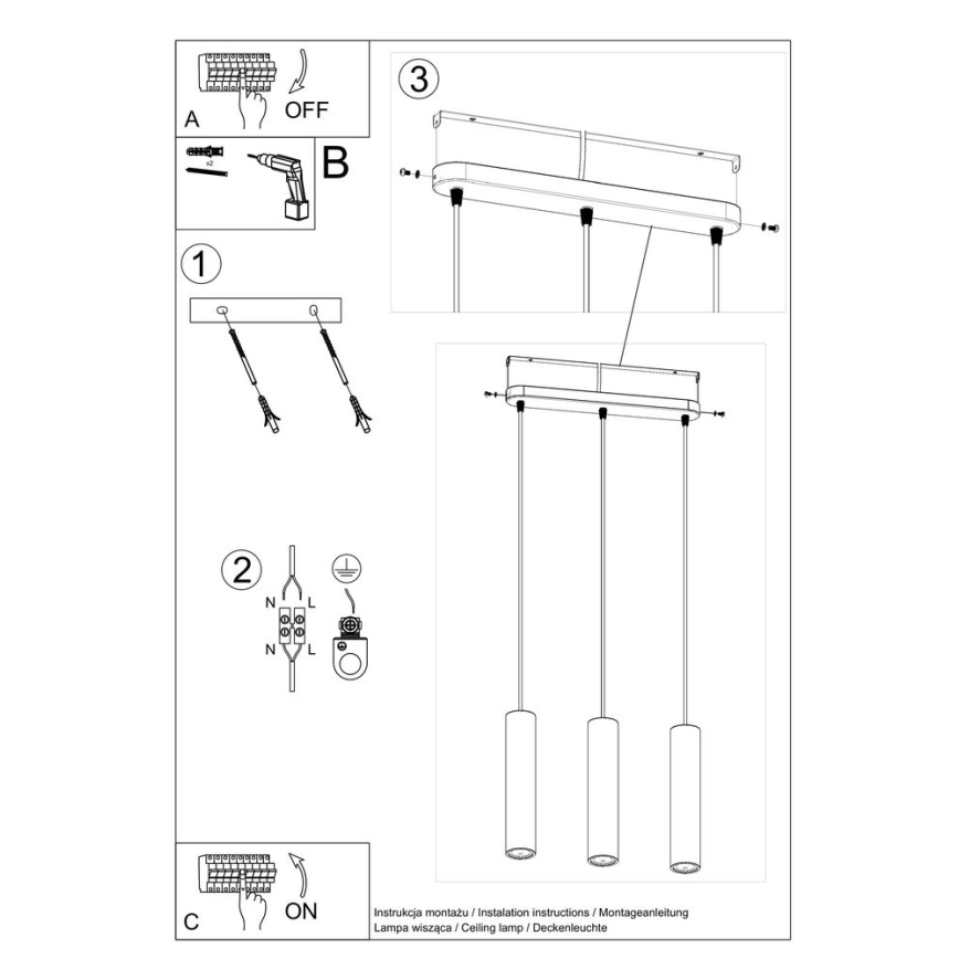Lampadario a sospensione con filo LUVO 3xGU10/40W/230V