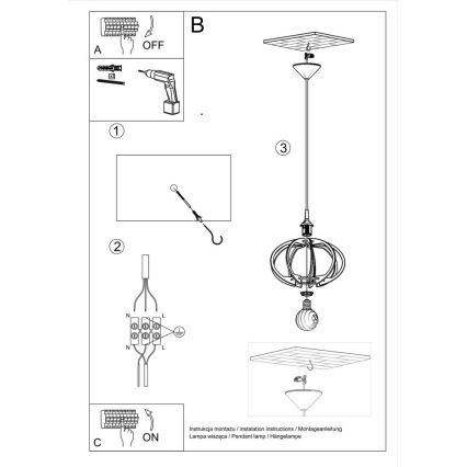 Lampadario a sospensione con filo MANDELINO 1xE27/60W/230V