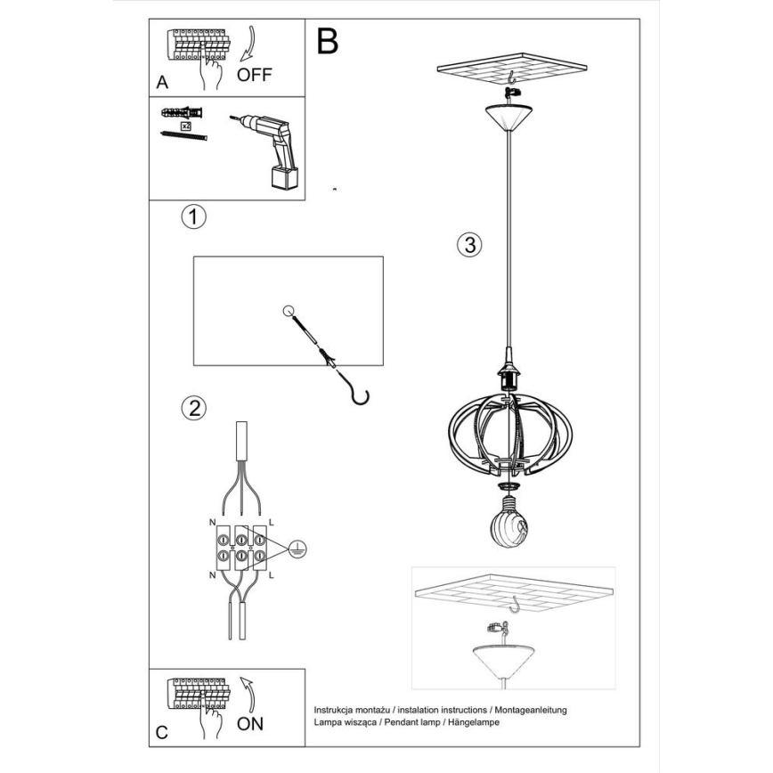 Lampadario a sospensione con filo MANDELINO 1xE27/60W/230V